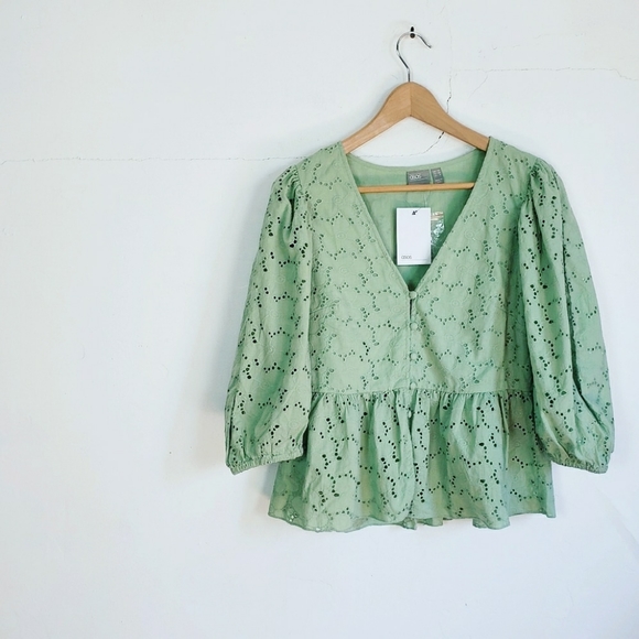 ASOS Tops - NWT ASOS Mint Green Eyelet Peplum Blouse 6